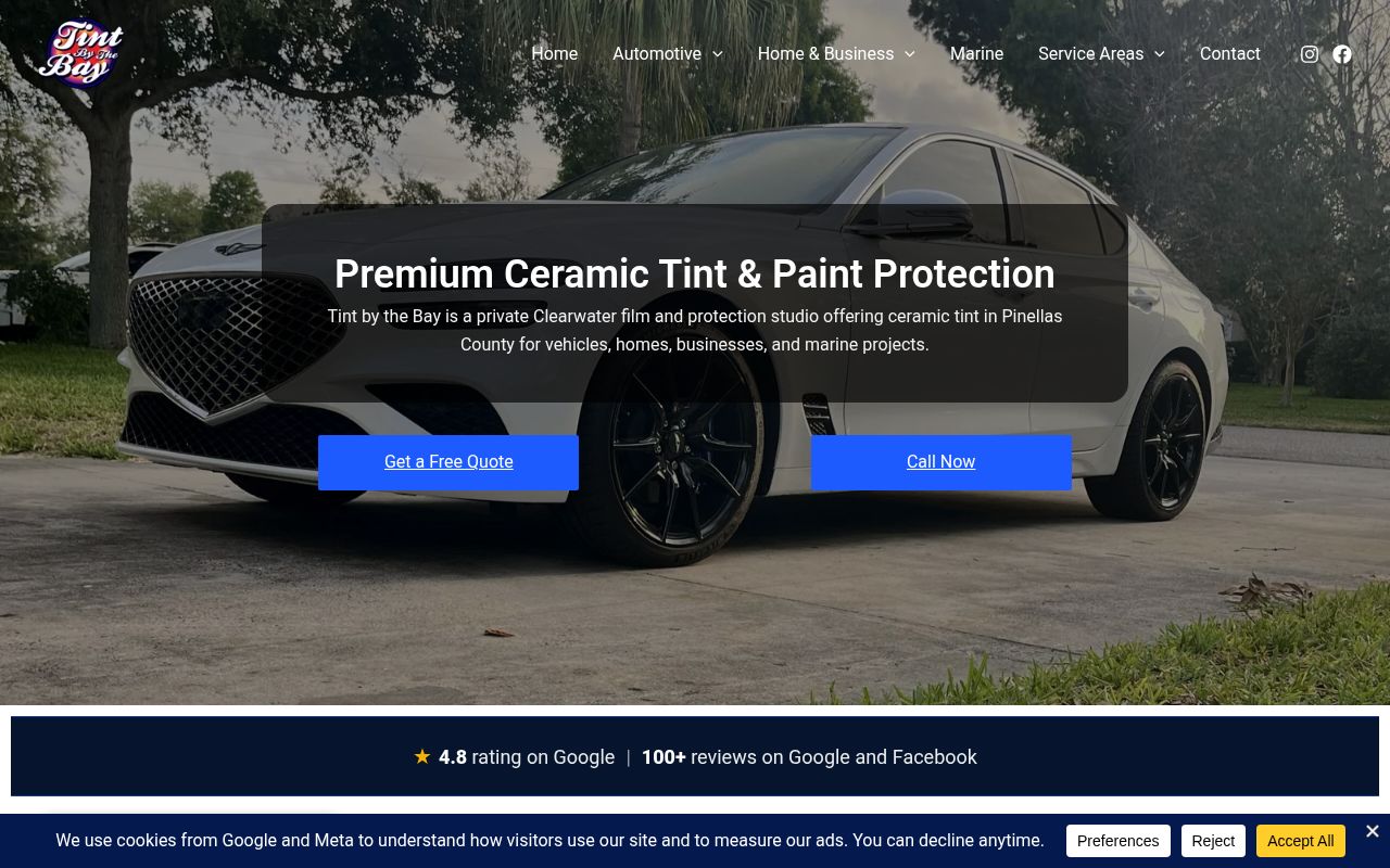 Homepage of Tint by the Bay's website