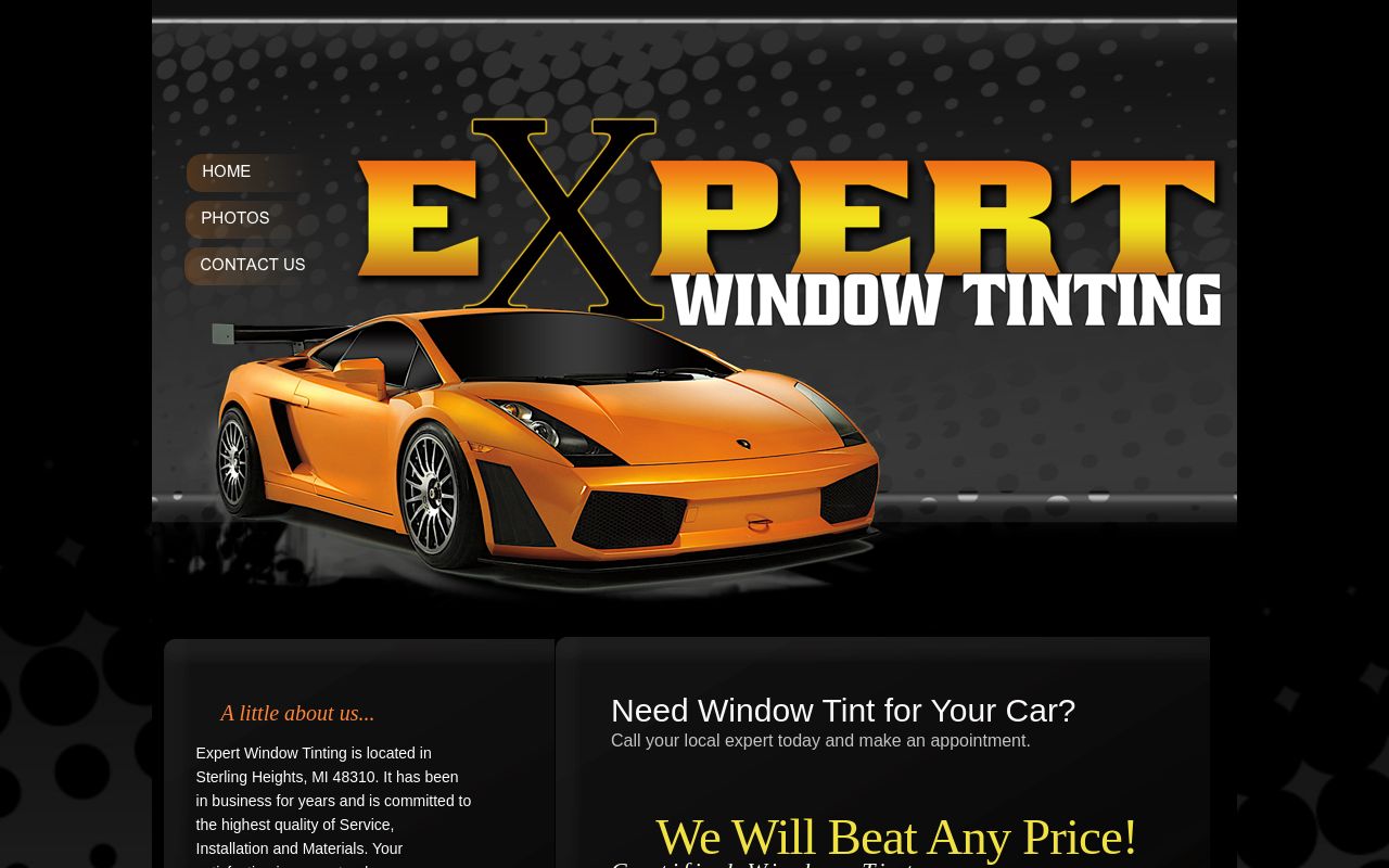 Homepage of Expert Window Tinting's website