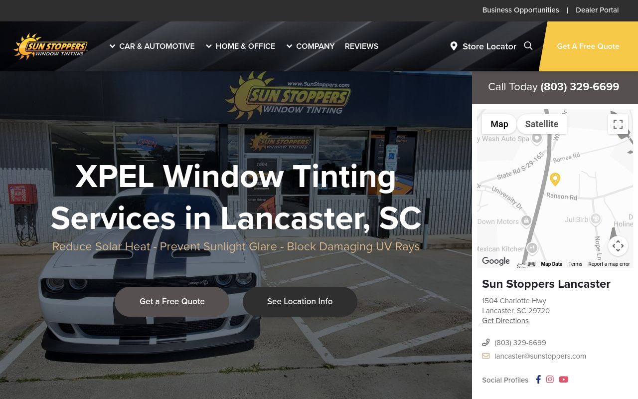 Homepage of Sun Stoppers Auto Tint Lancaster SC's website
