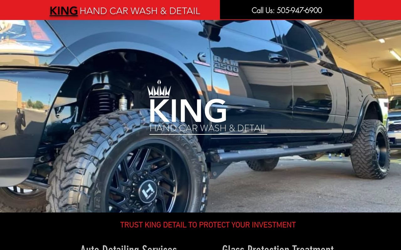 Homepage of King Hand Car Wash & Detail's website
