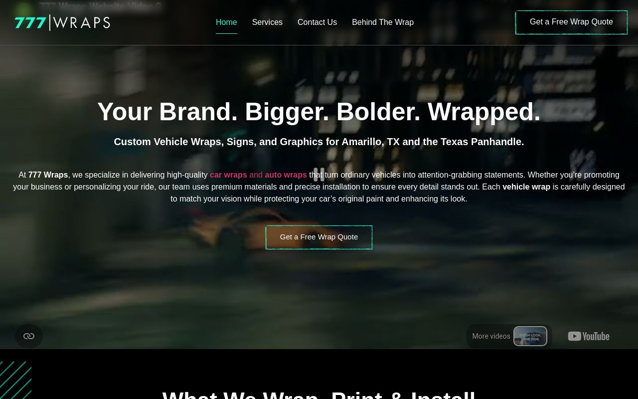 Homepage of 777 Wraps's website