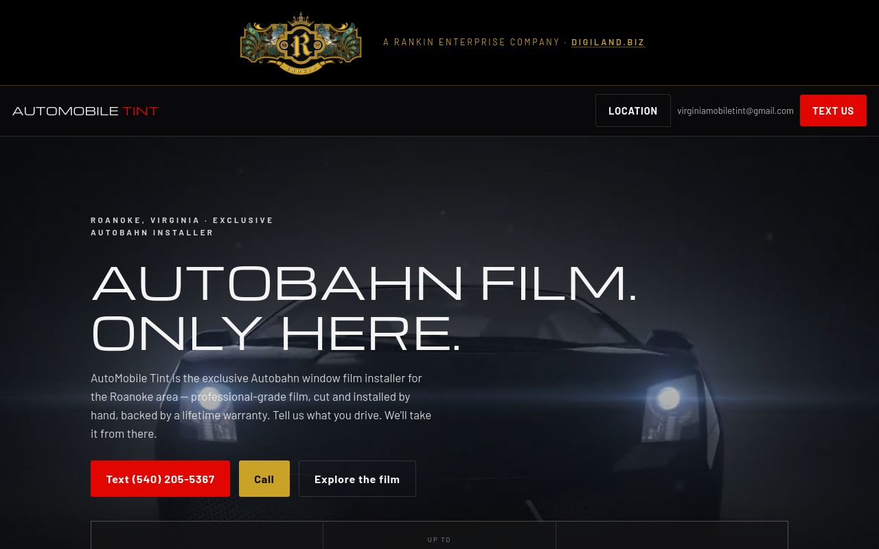 Homepage of AutoMobile Tint's website