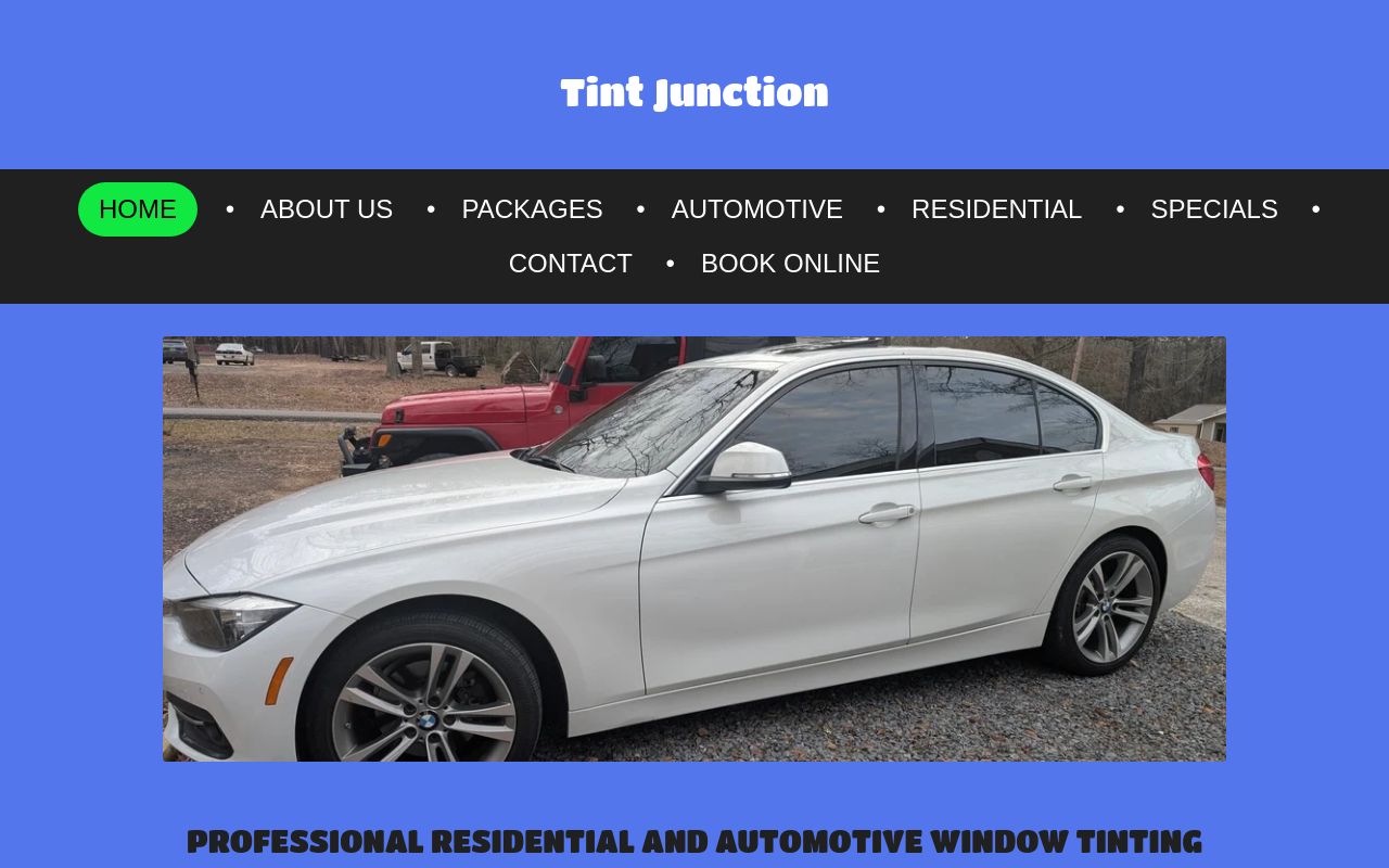 Homepage of Tint Junction's website