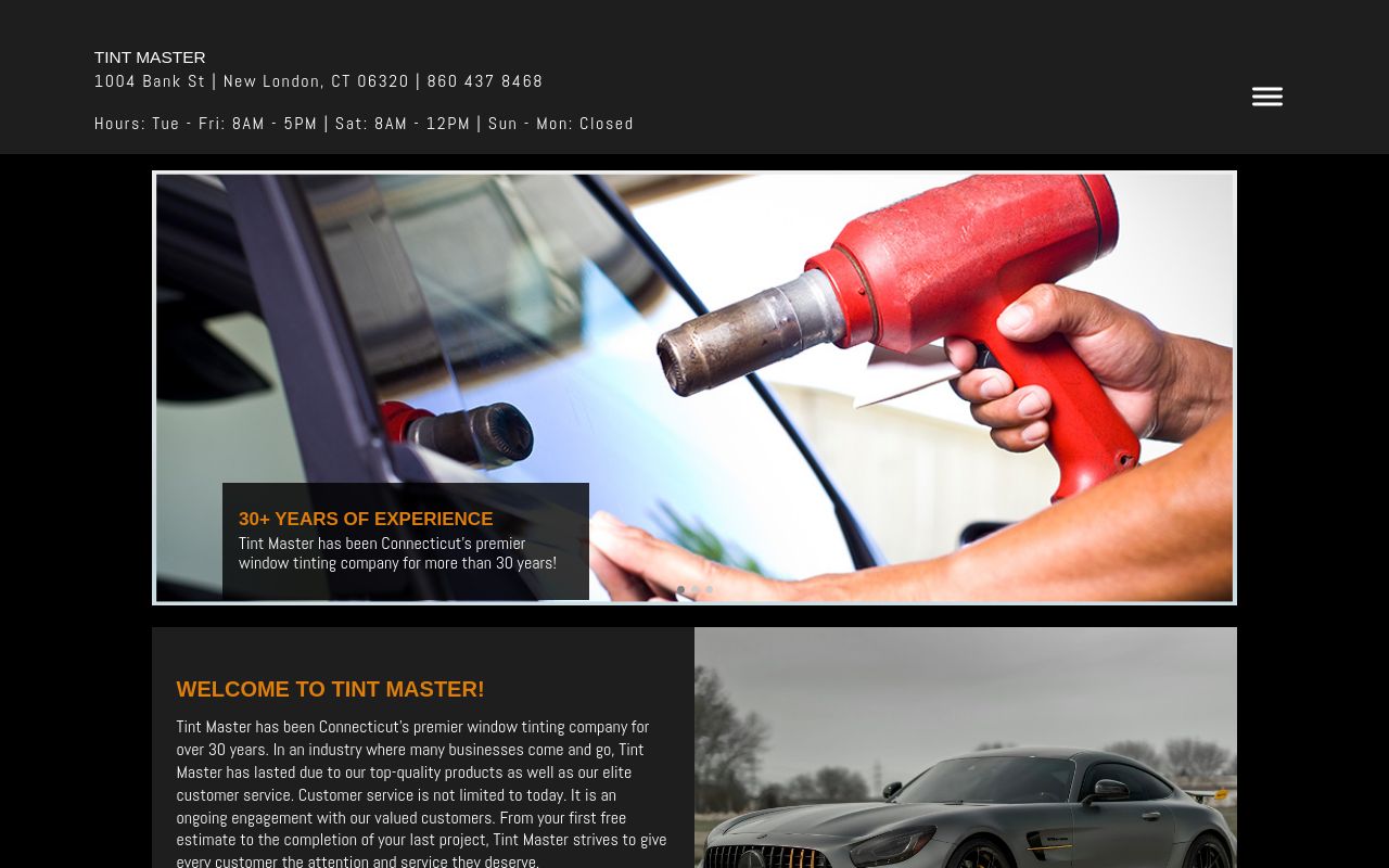 Homepage of Tint Master's website