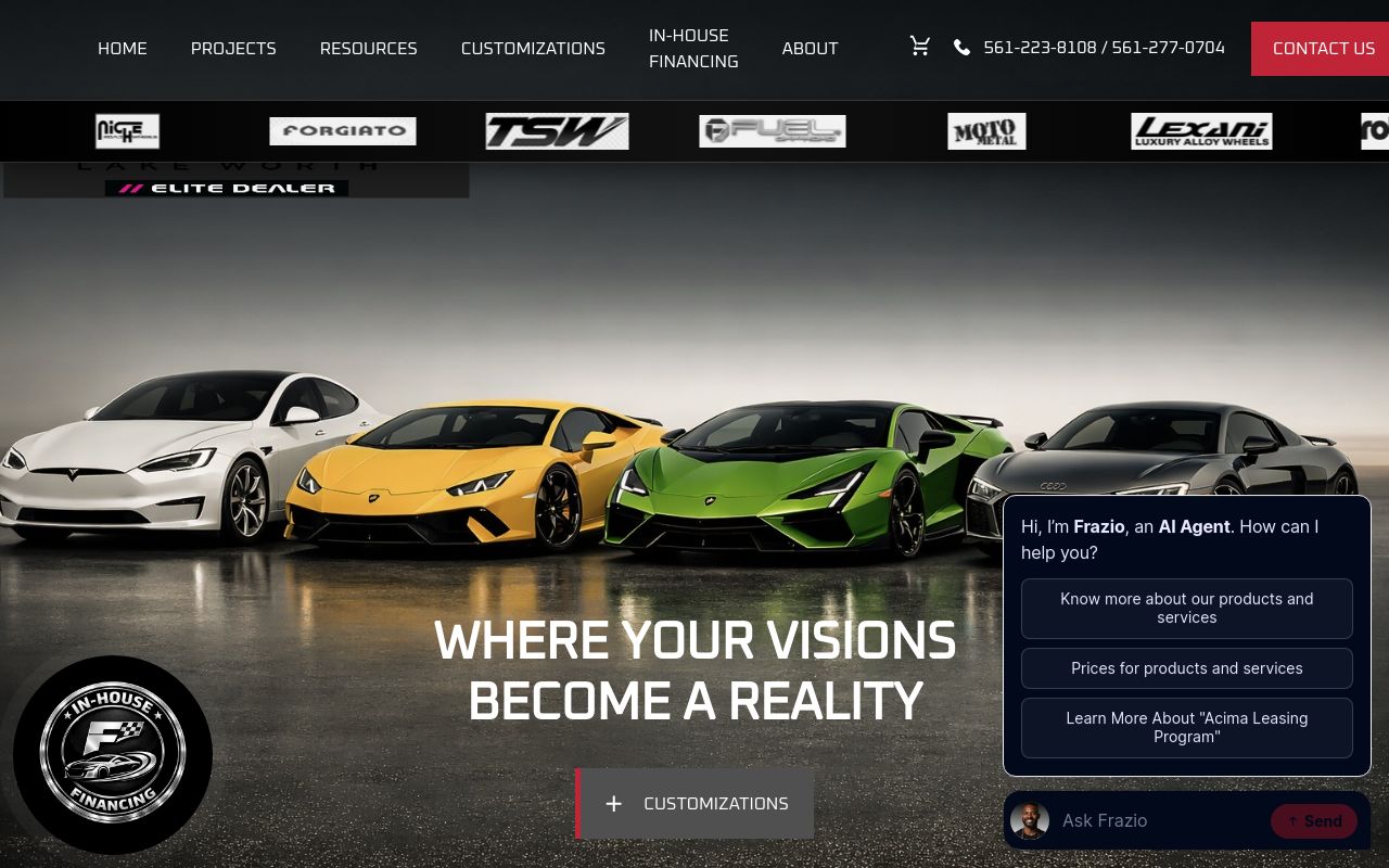 Homepage of Frazio Auto Designs's website