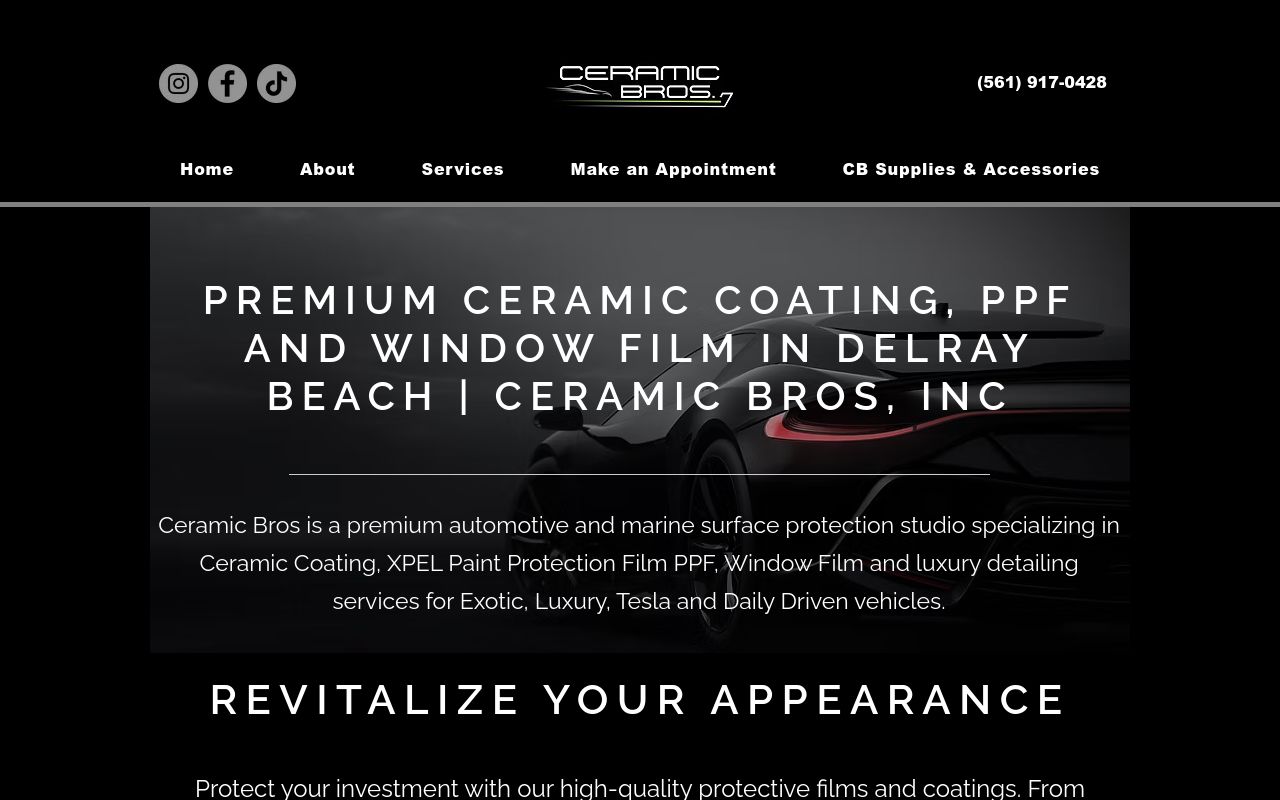 Homepage of Ceramic Bros. Automotive Surface Protection Specialists Inc.'s website