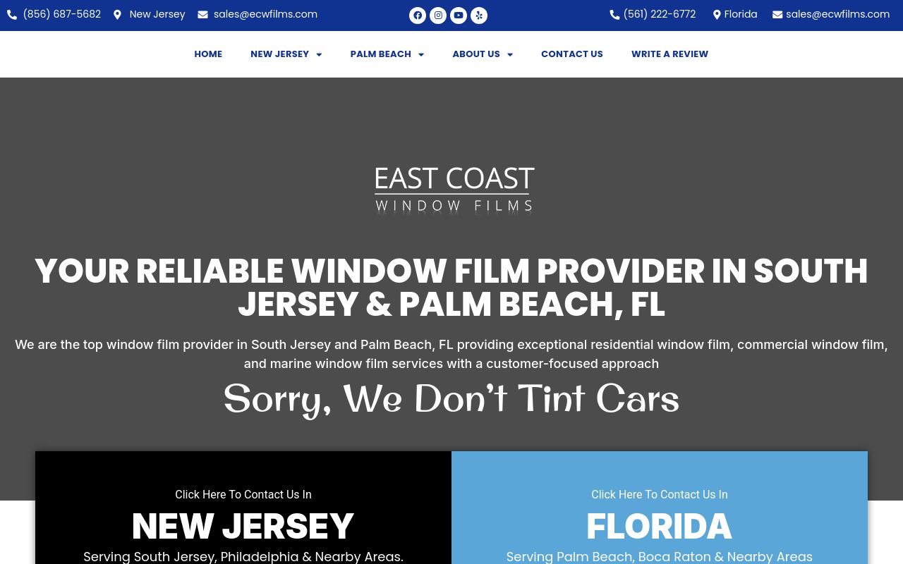 Homepage of East Coast Window Films's website