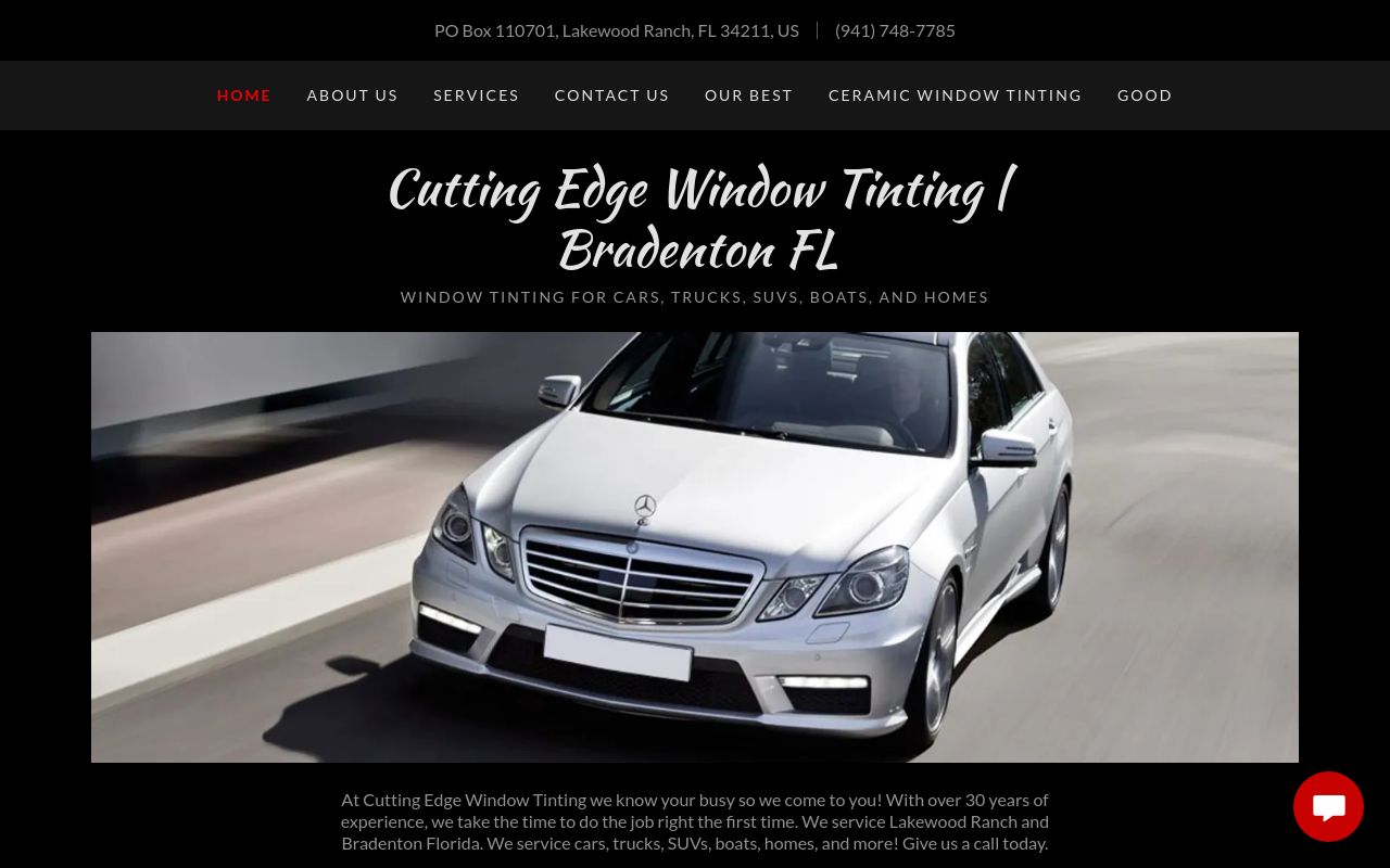 Homepage of Cutting Edge Window Tinting LLC's website