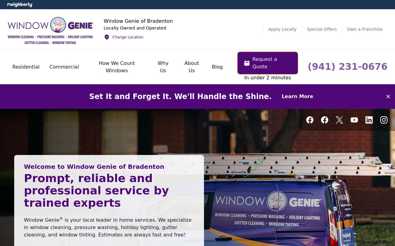 Homepage of Window Genie of Bradenton's website