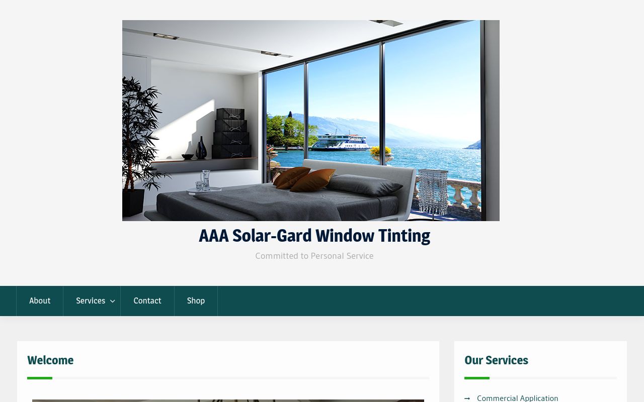 Homepage of AAA Solar-Gard Window Tinting's website
