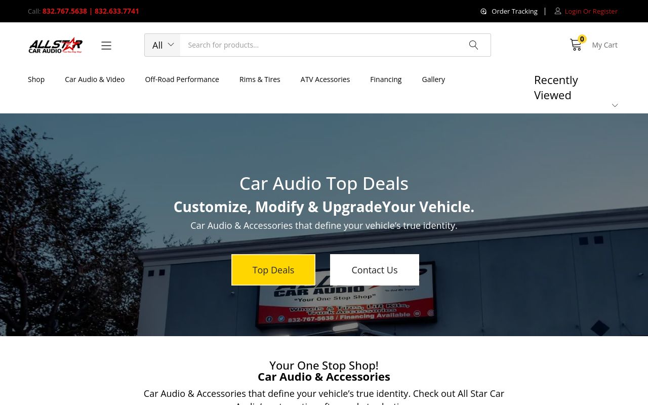 Homepage of All Star Car Audio's website