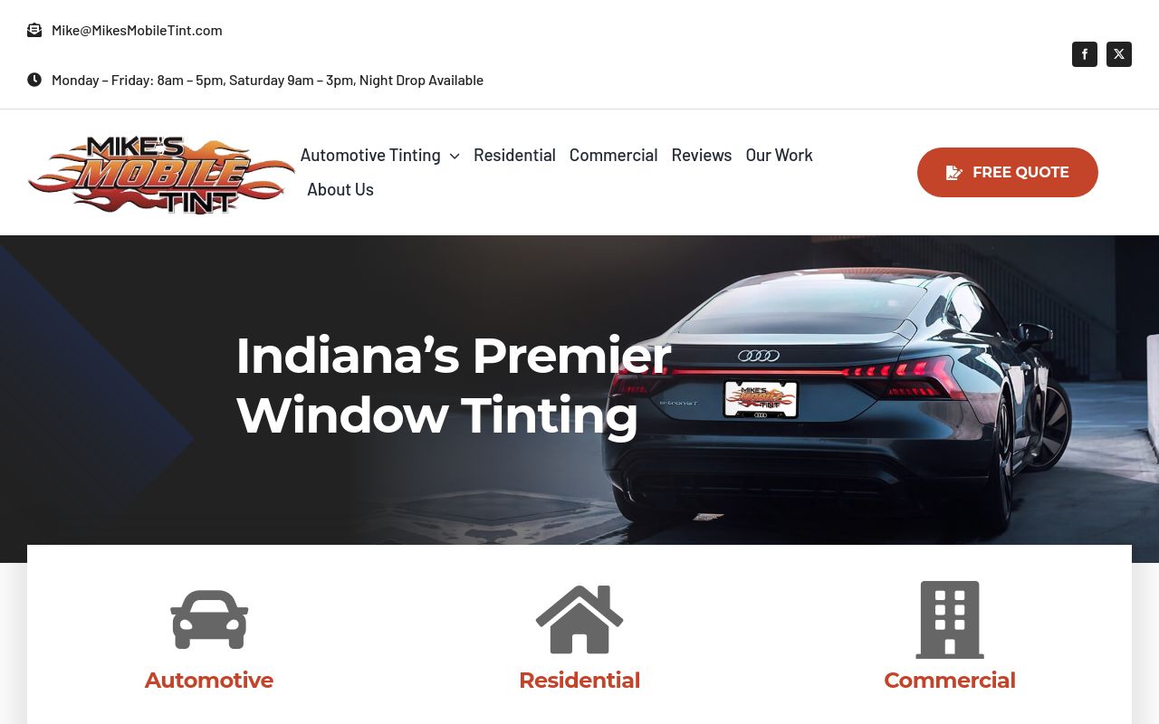 Homepage of Mike's Mobile Tint's website