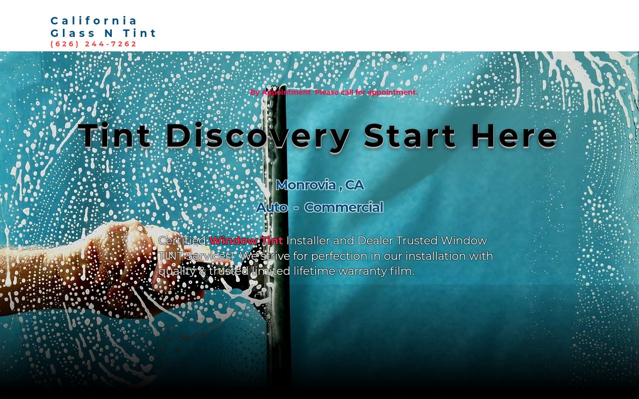 Homepage of California Glass N Tint's website