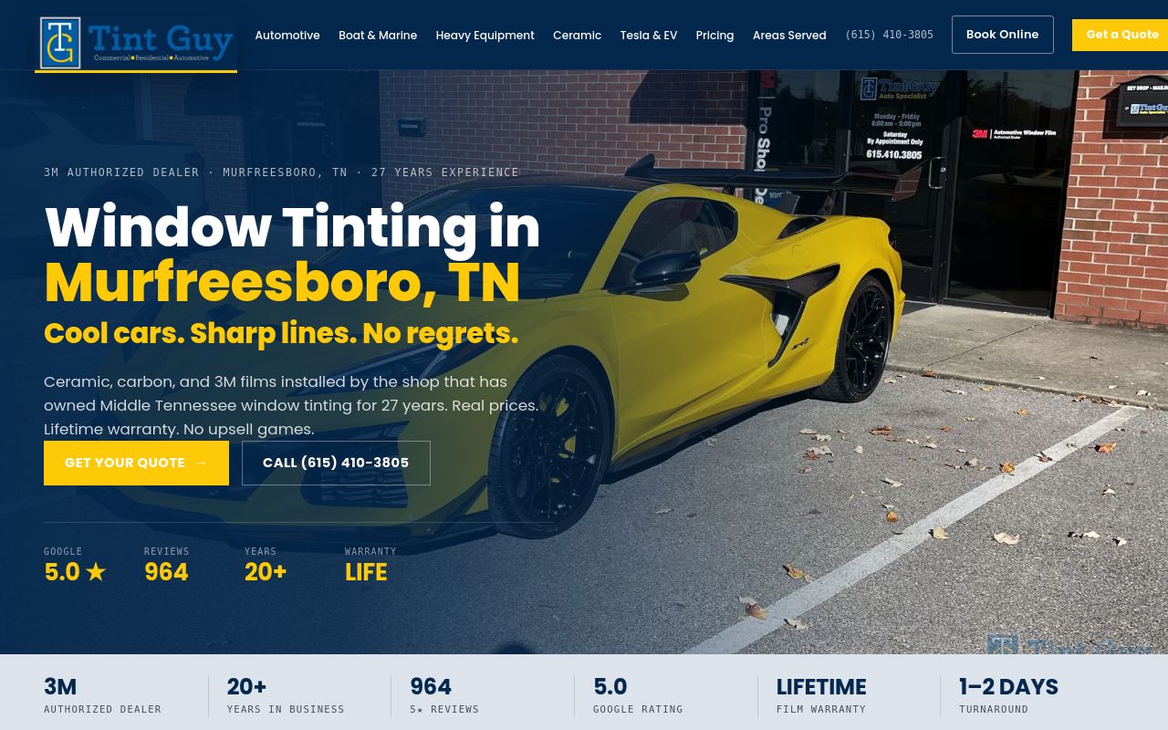 Homepage of Tint Guy LLC's website