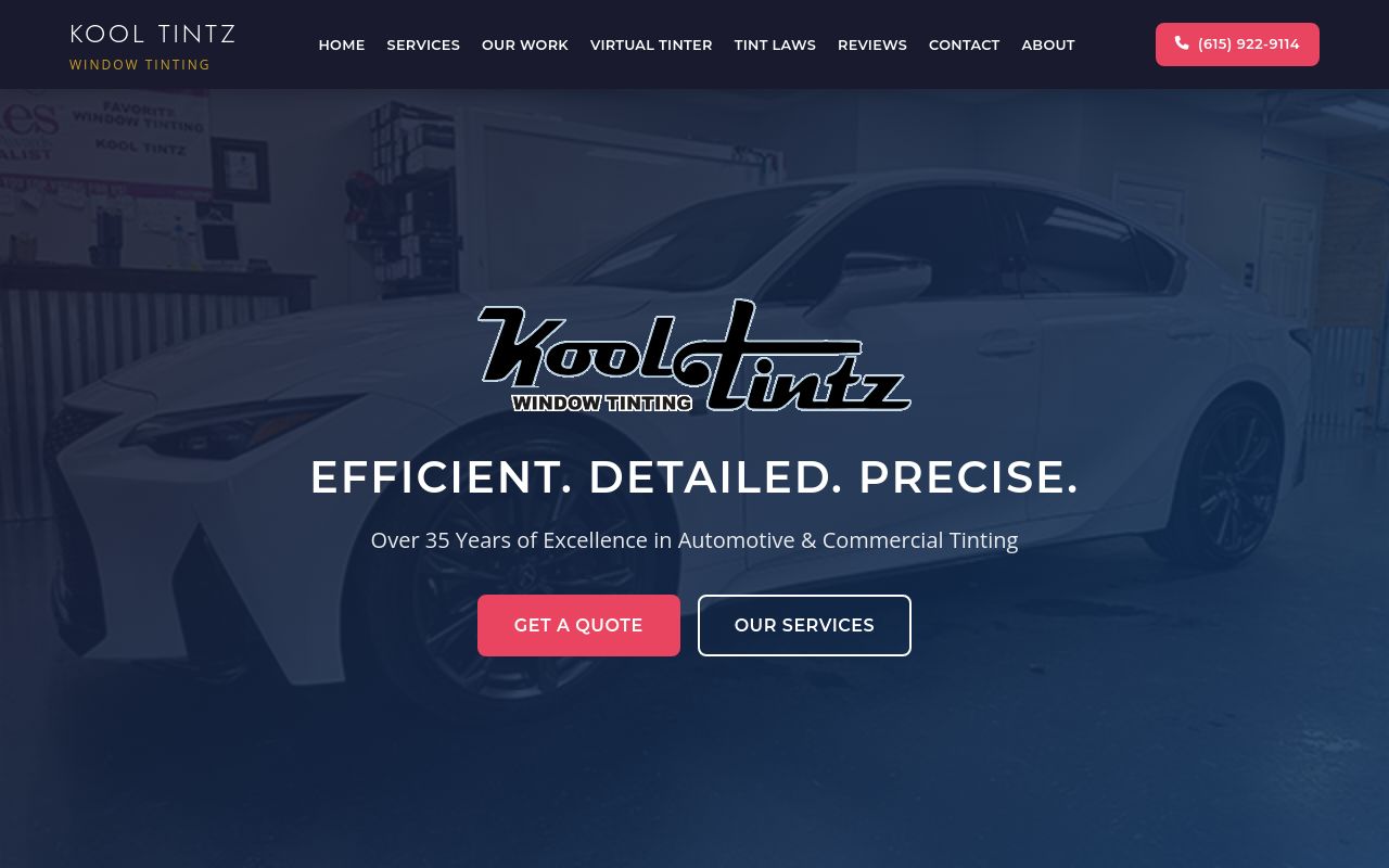 Homepage of Kool Tintz window tinting's website