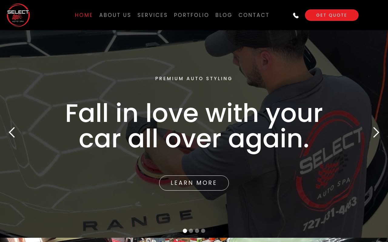 Homepage of Select Auto Spa's website