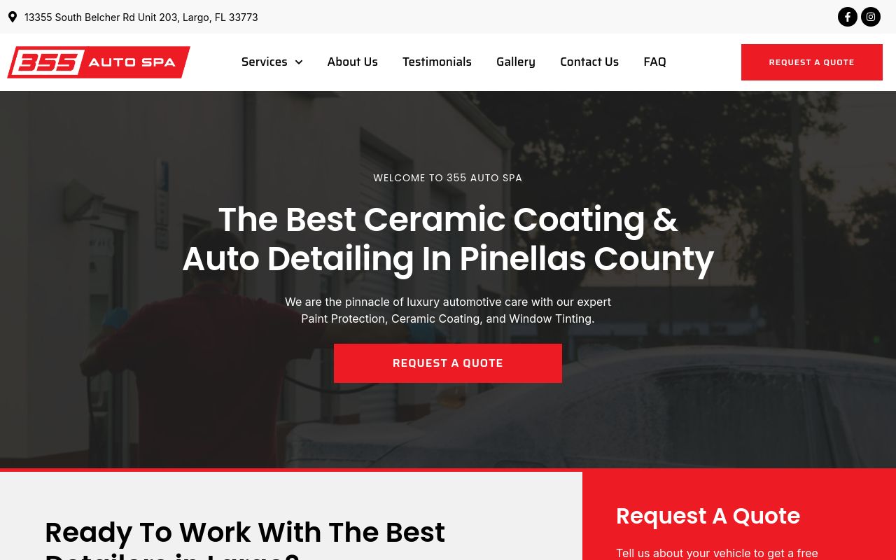 Homepage of 355 Auto Spa's website