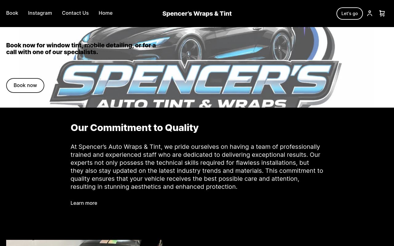 Homepage of Spencer's Auto Wraps & Tint's website