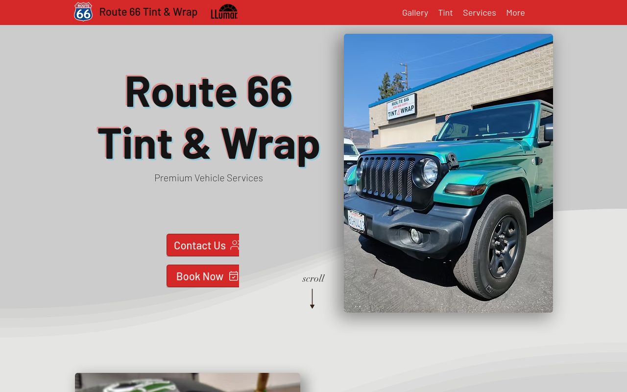 Homepage of Route 66 Tint & Wrap's website