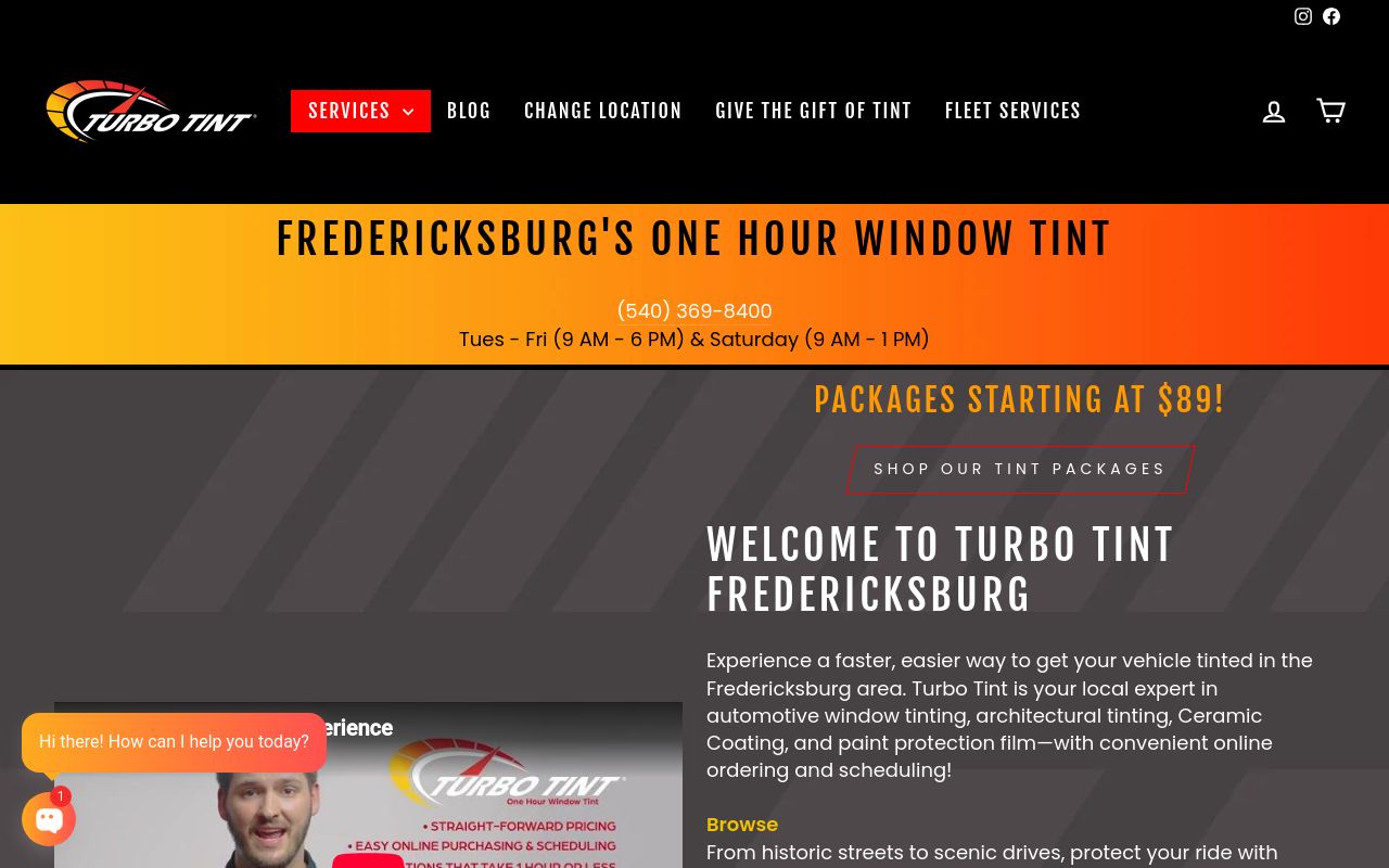 Homepage of Turbo Tint's website