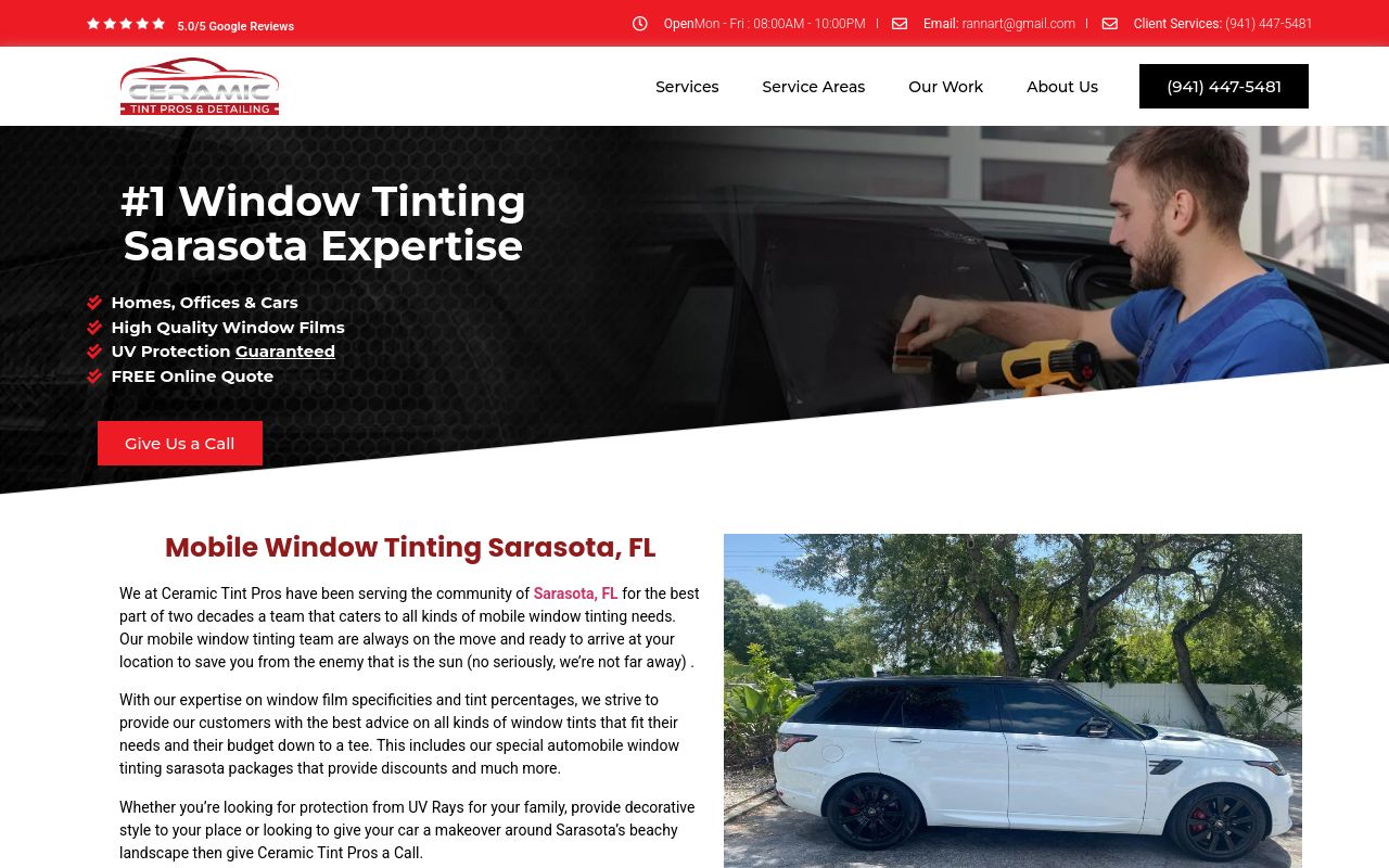 Homepage of CERAMIC TINT PROS AND DETAILING LLC's website