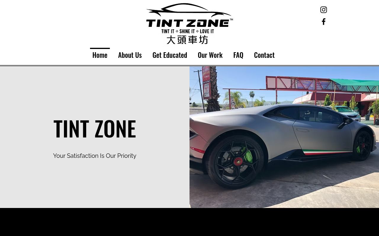 Homepage of Tint Zone's website