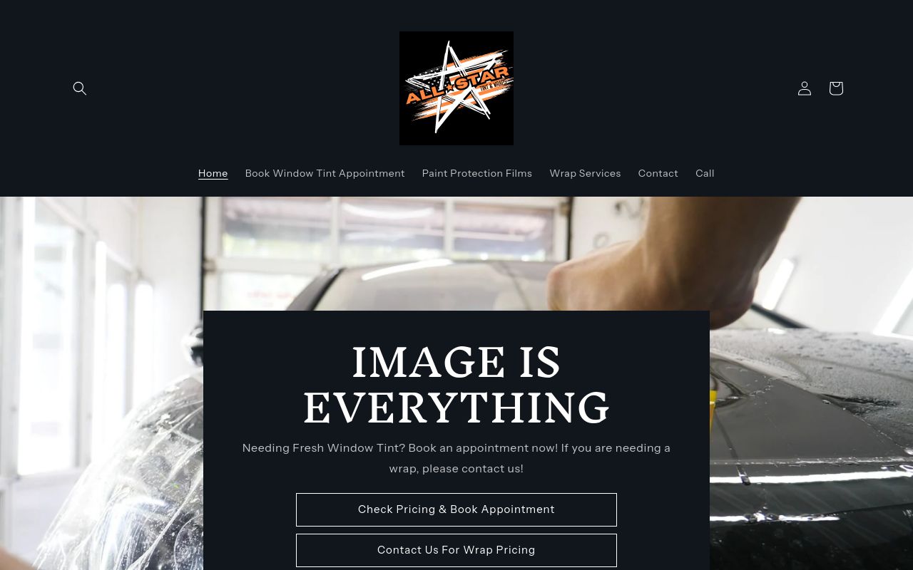 Homepage of Allstar Tint and Wraps's website