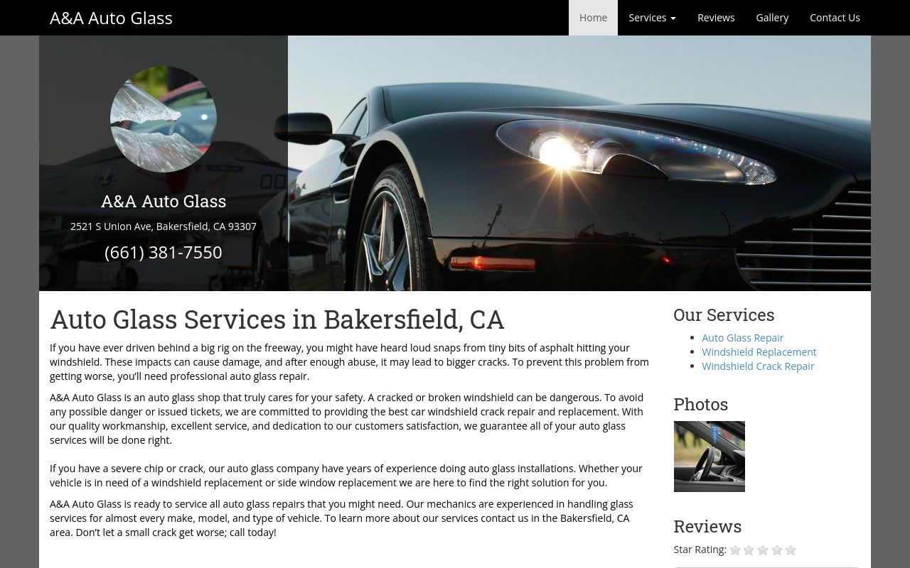 Homepage of A&A Auto Glass's website