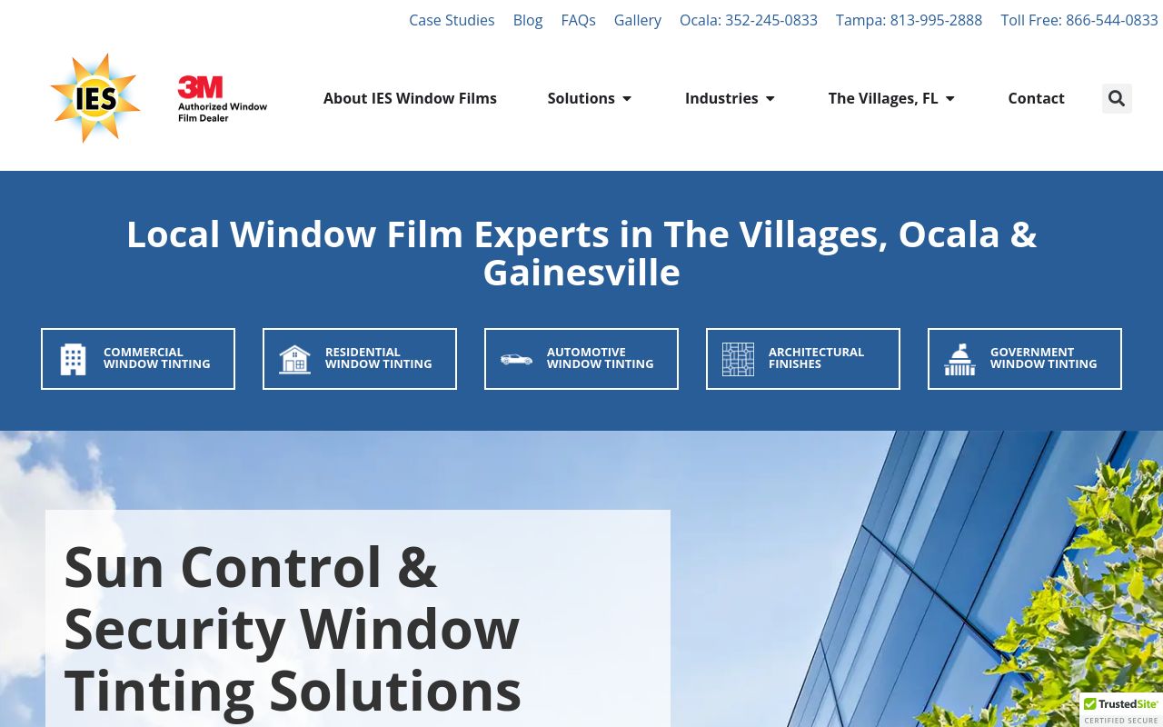 Homepage of I.E.S. Window Tinting's website
