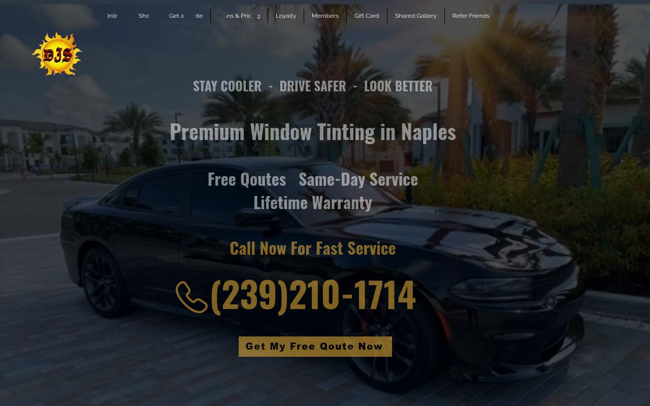 Homepage of Double J-Shadow Window Tinting's website