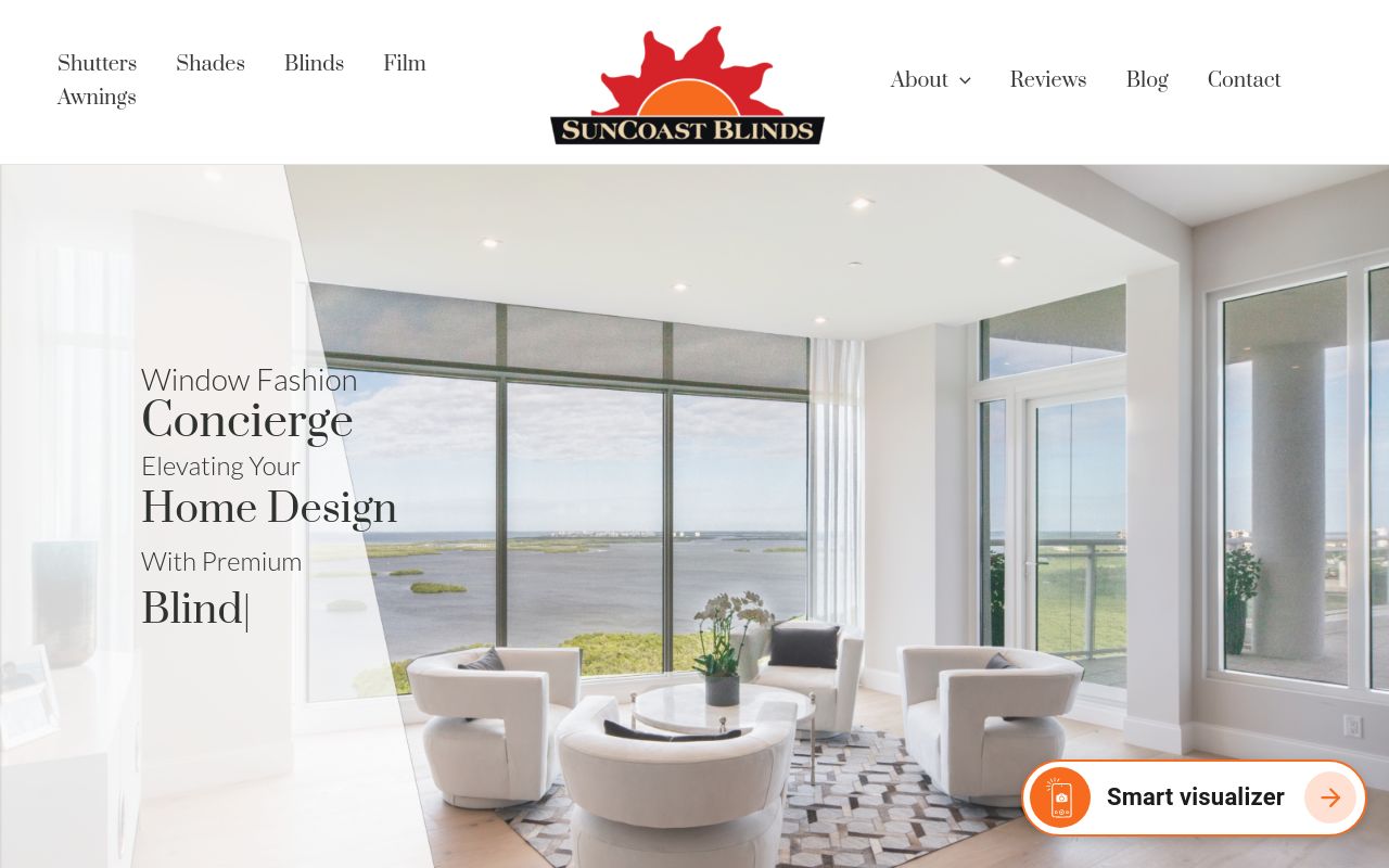Homepage of SunCoast Blinds's website