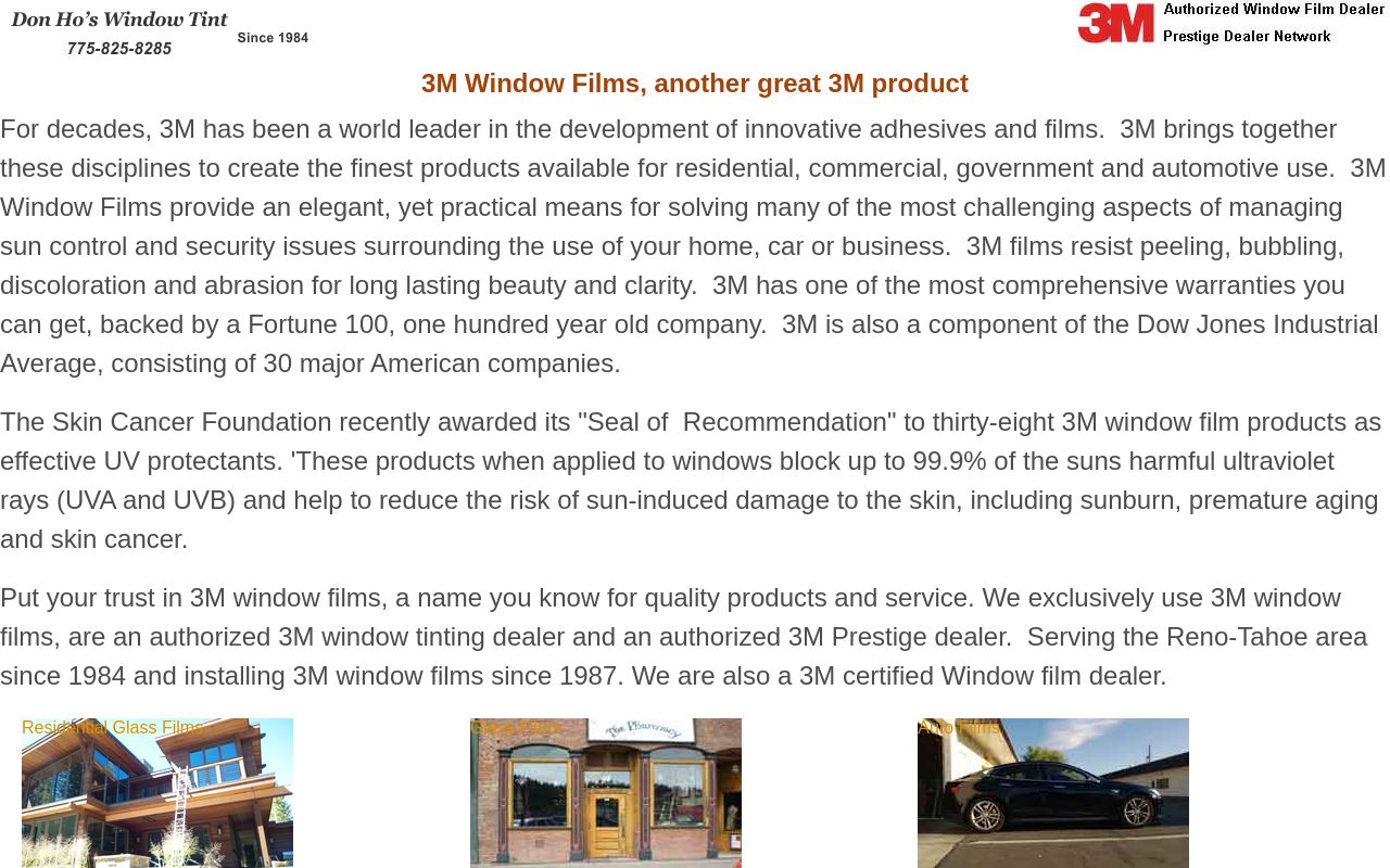 Homepage of Don Ho's Window Tint's website