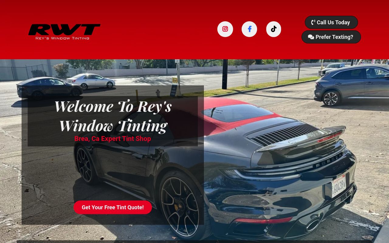 Homepage of Rey's Window Tinting's website