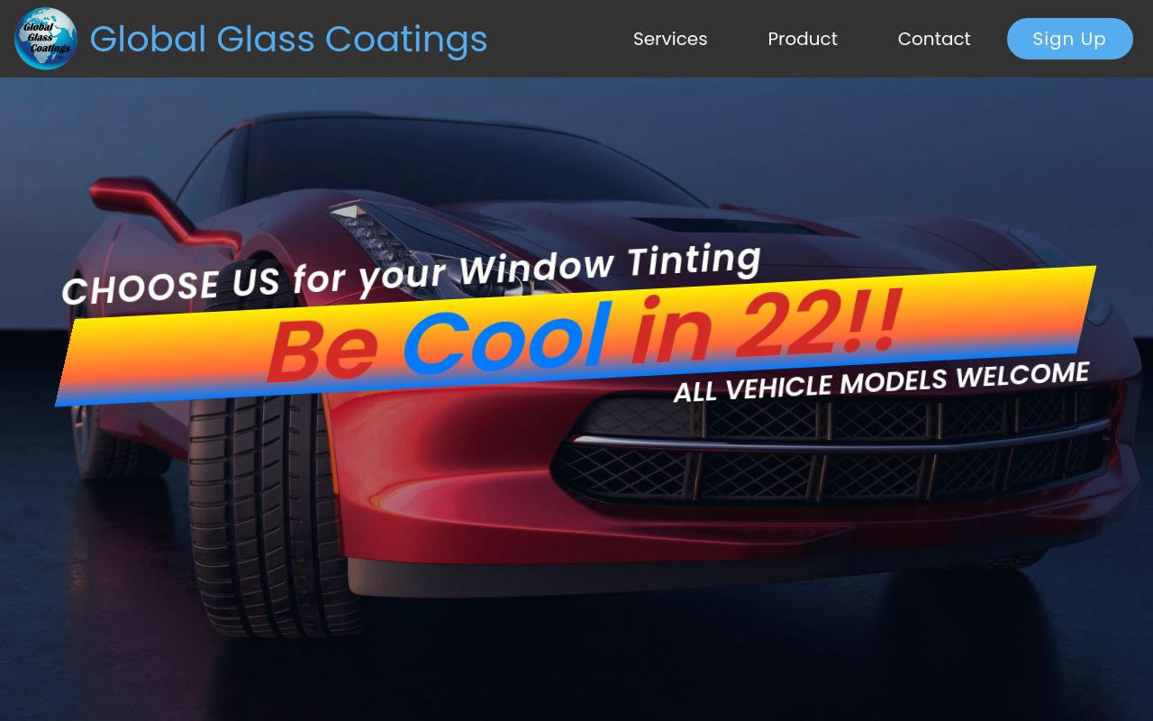 Homepage of Global Glass Coatings LLC's website
