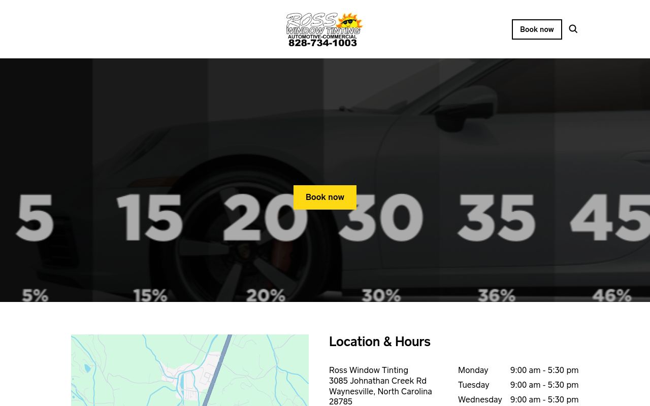 Homepage of Ross Window Tinting LLC's website