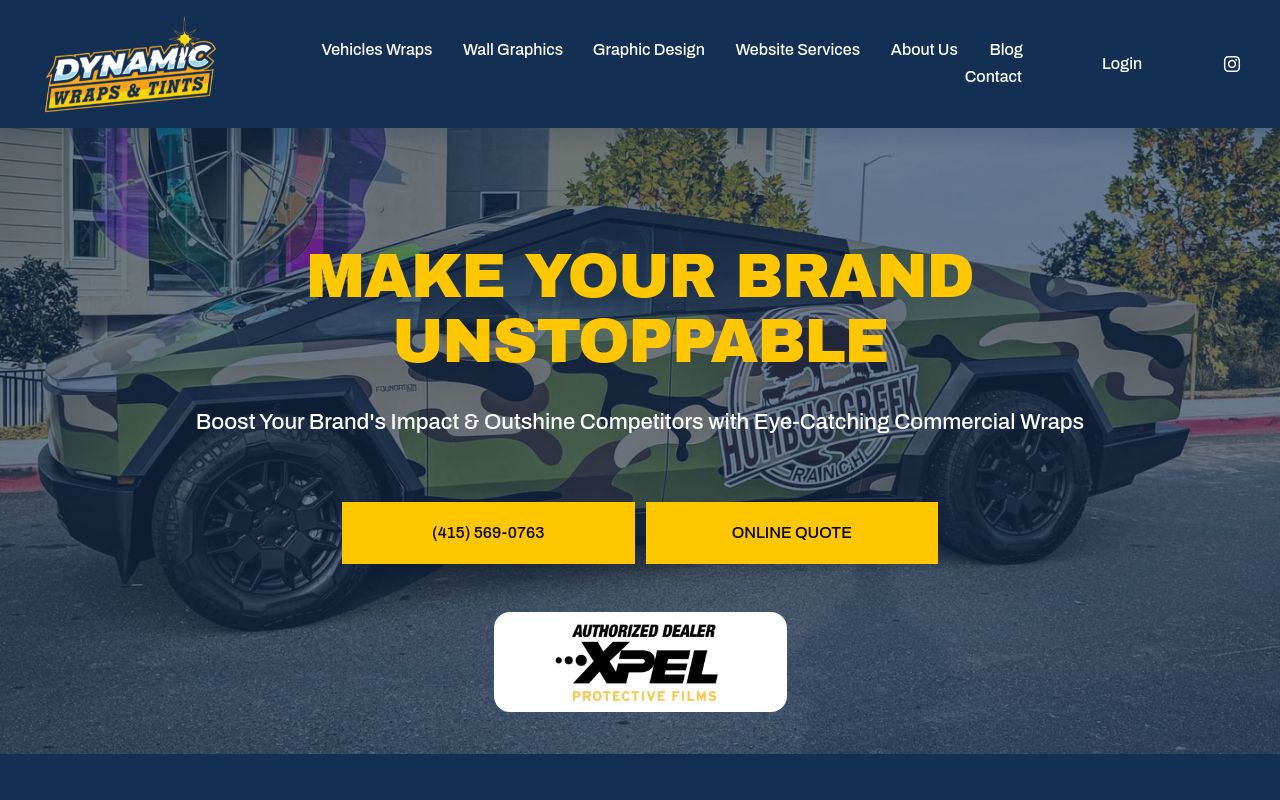 Homepage of Dynamic Wraps and Tints's website
