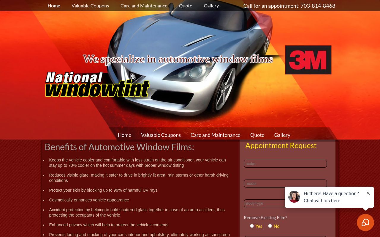 Homepage of Sunstoppers by National Window Tint's website