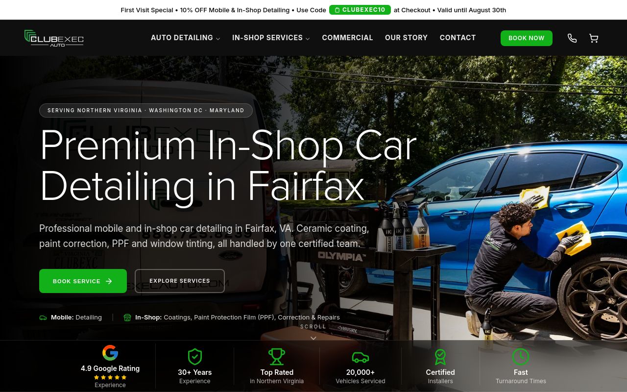 Homepage of ClubExec Auto's website