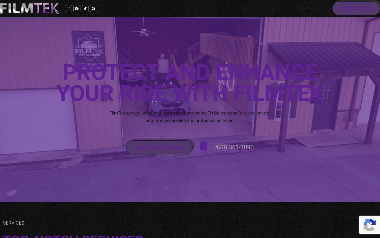 Homepage of FilmTek's website