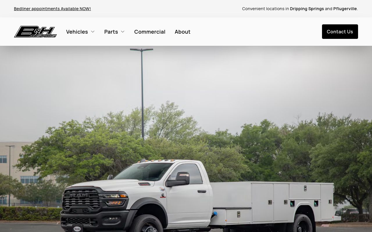 Homepage of B&H Customs's website