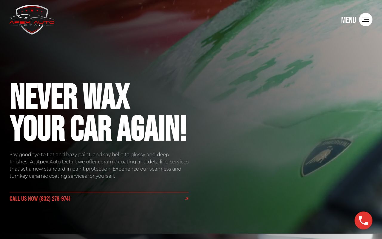 Homepage of Apex Auto Detail - Ceramic Coating | Paint Correction | Window Tinting's website