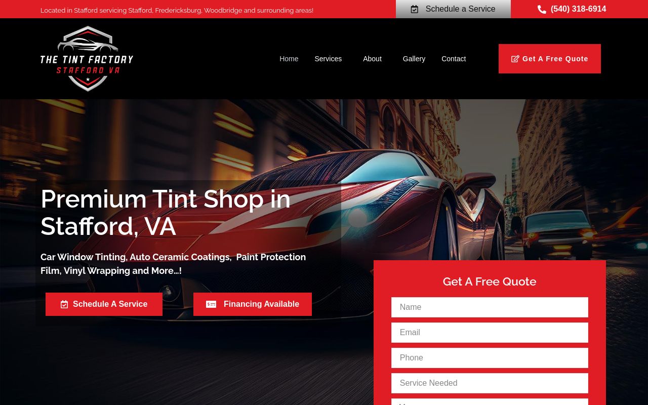 Homepage of The Tint Factory LLC's website