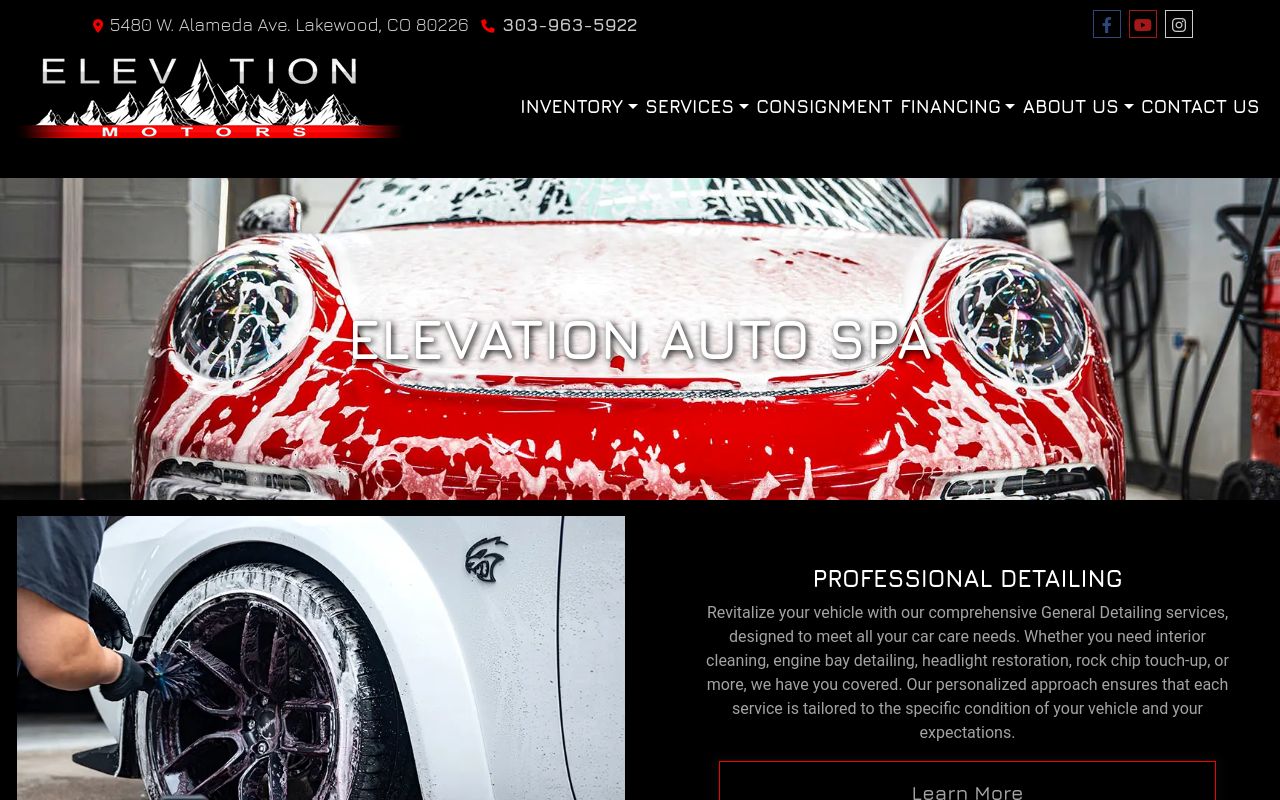 Homepage of Elevation Auto Spa (Restorative Auto Detailing)'s website