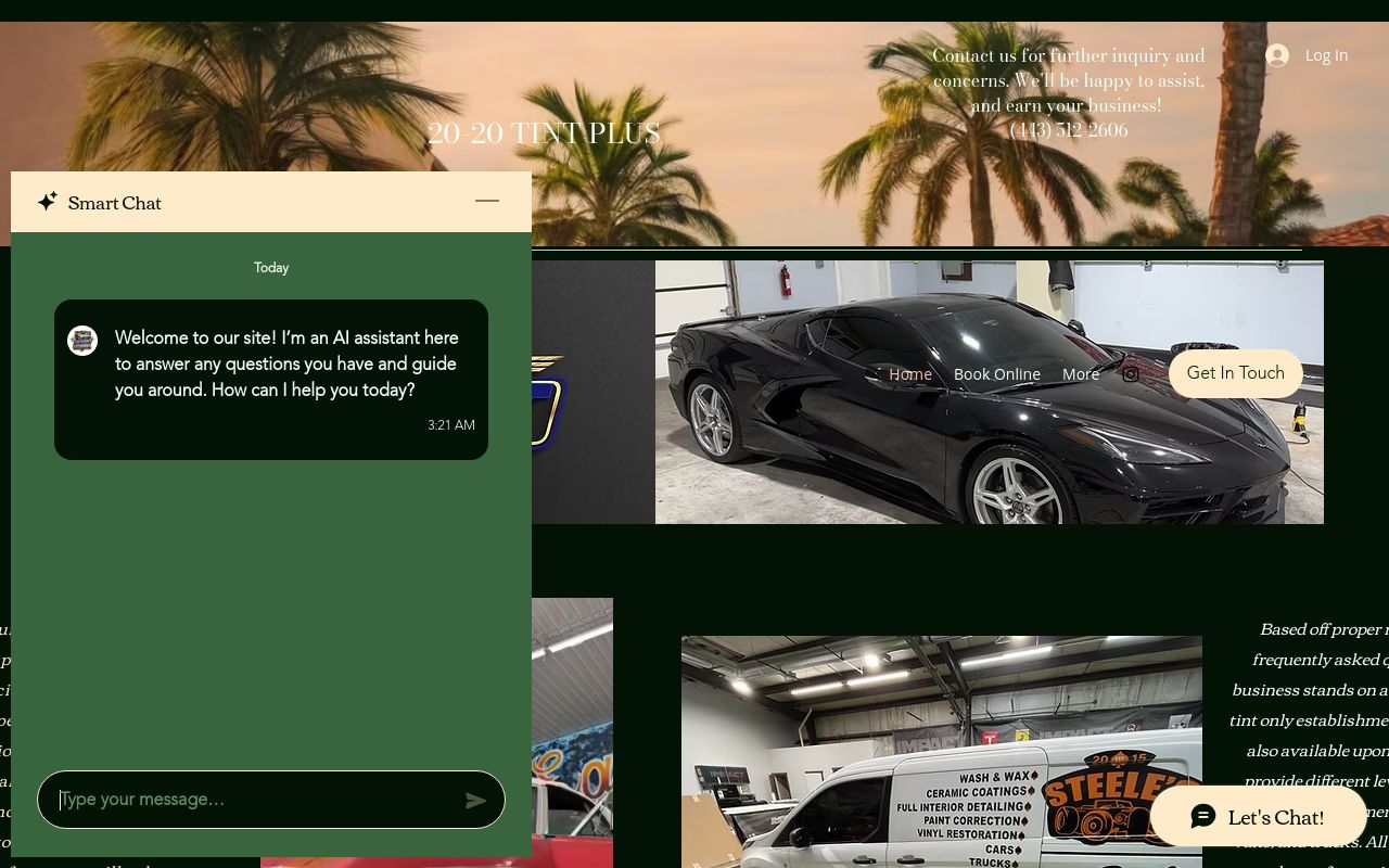 Homepage of 20-20 Tint Plus's website