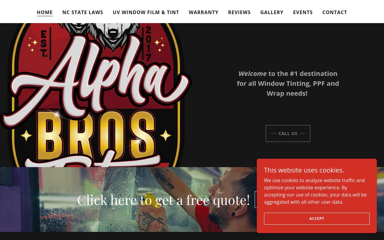 Homepage of Alpha Bros Tinting's website