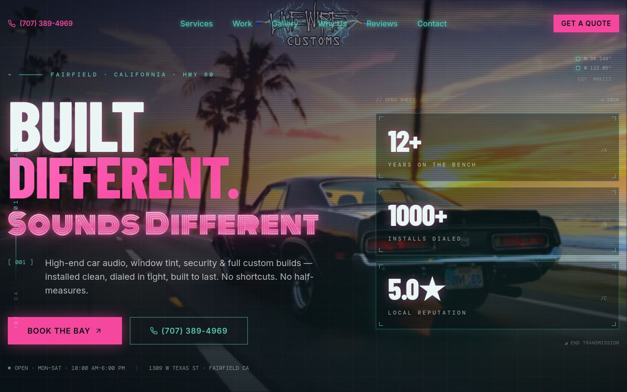 Homepage of 707 Livewire Customs in Fairfield CA's website