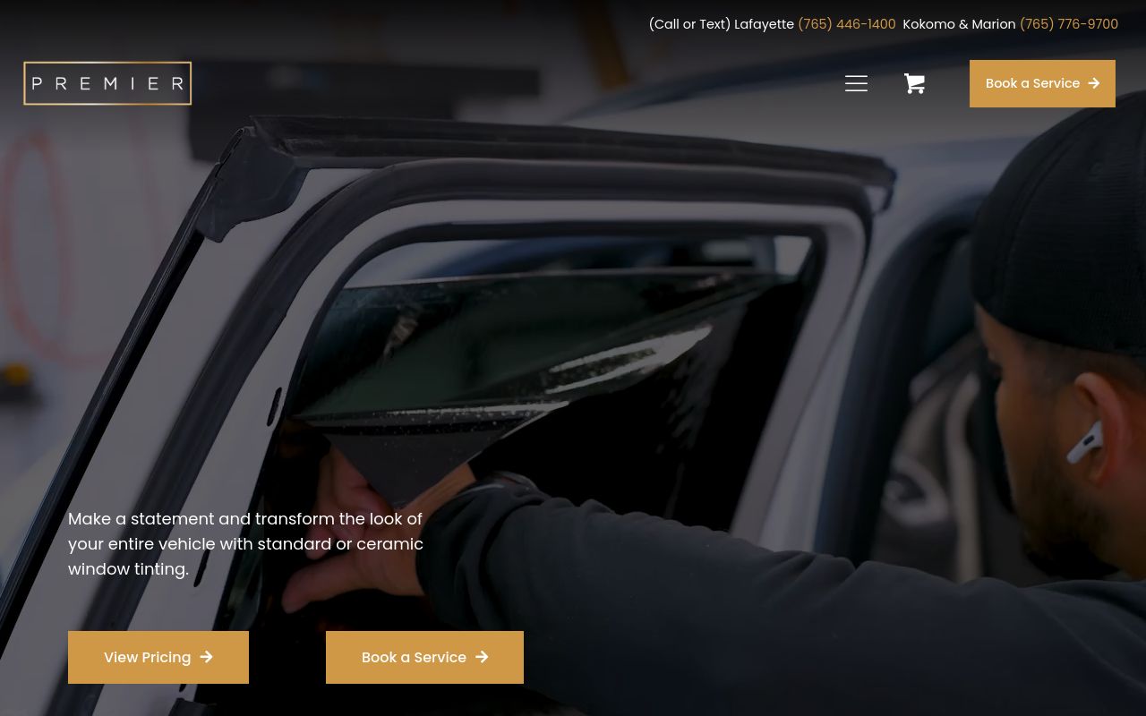 Homepage of Premier Window Tinting's website