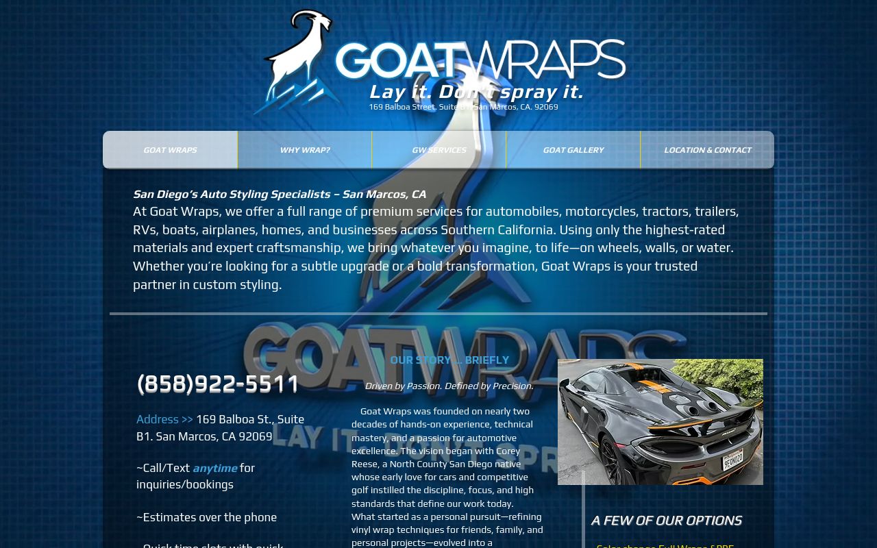 Homepage of Goat Wraps's website