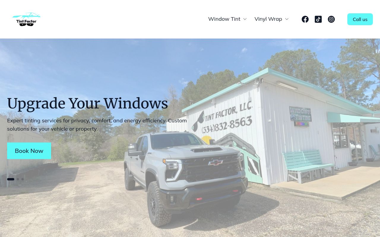 Homepage of Tint Factor, LLC's website