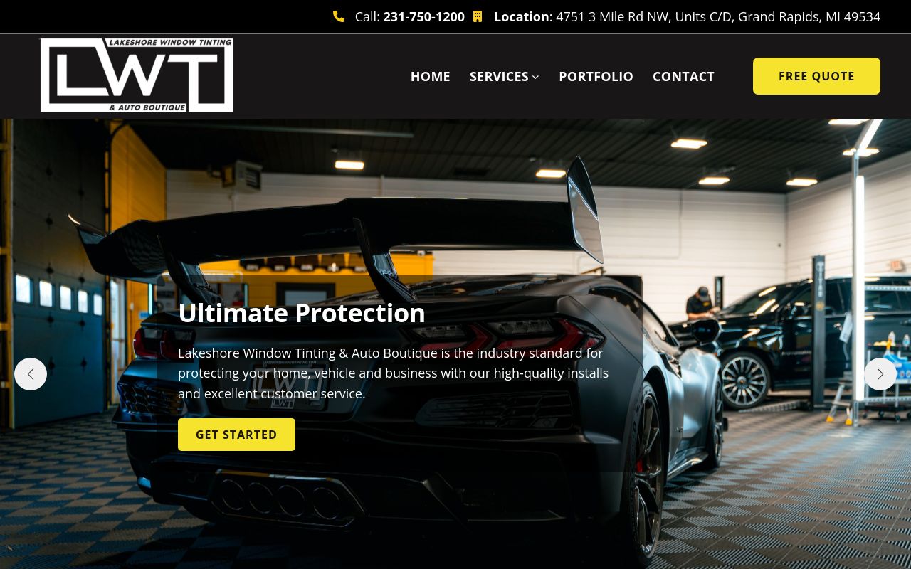 Homepage of Lakeshore Window Tinting & Auto Boutique | Paint Protection Film & Ceramic Coating's website